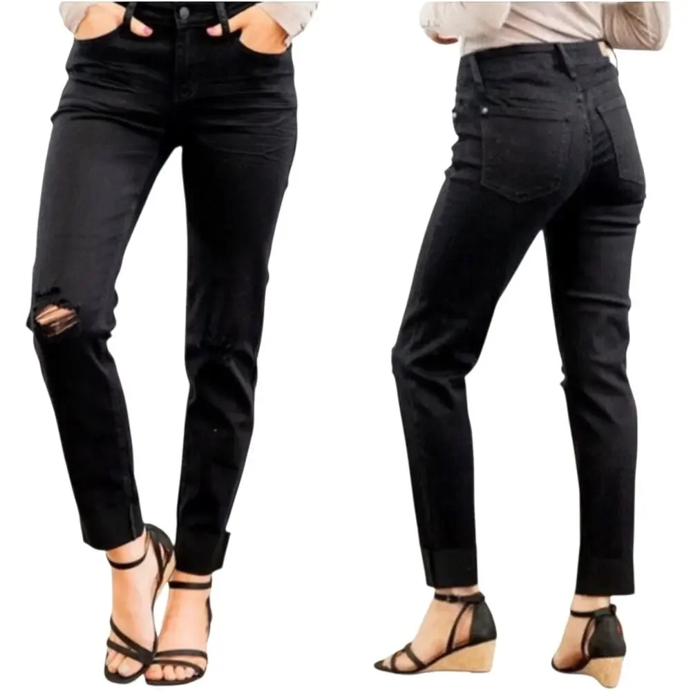 Judy Blue Women's Size 7/28 Black Mid-Rise Destroyed Slim Fit Jeans JB88137